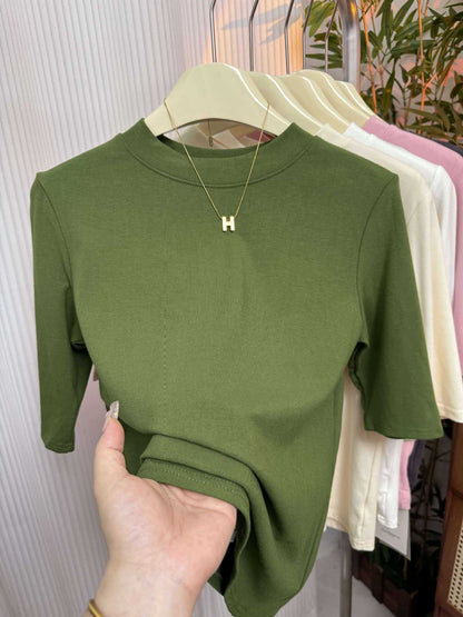 Women’s Stretch Cotton Half High-Neck Mid Sleeve Base Shirt