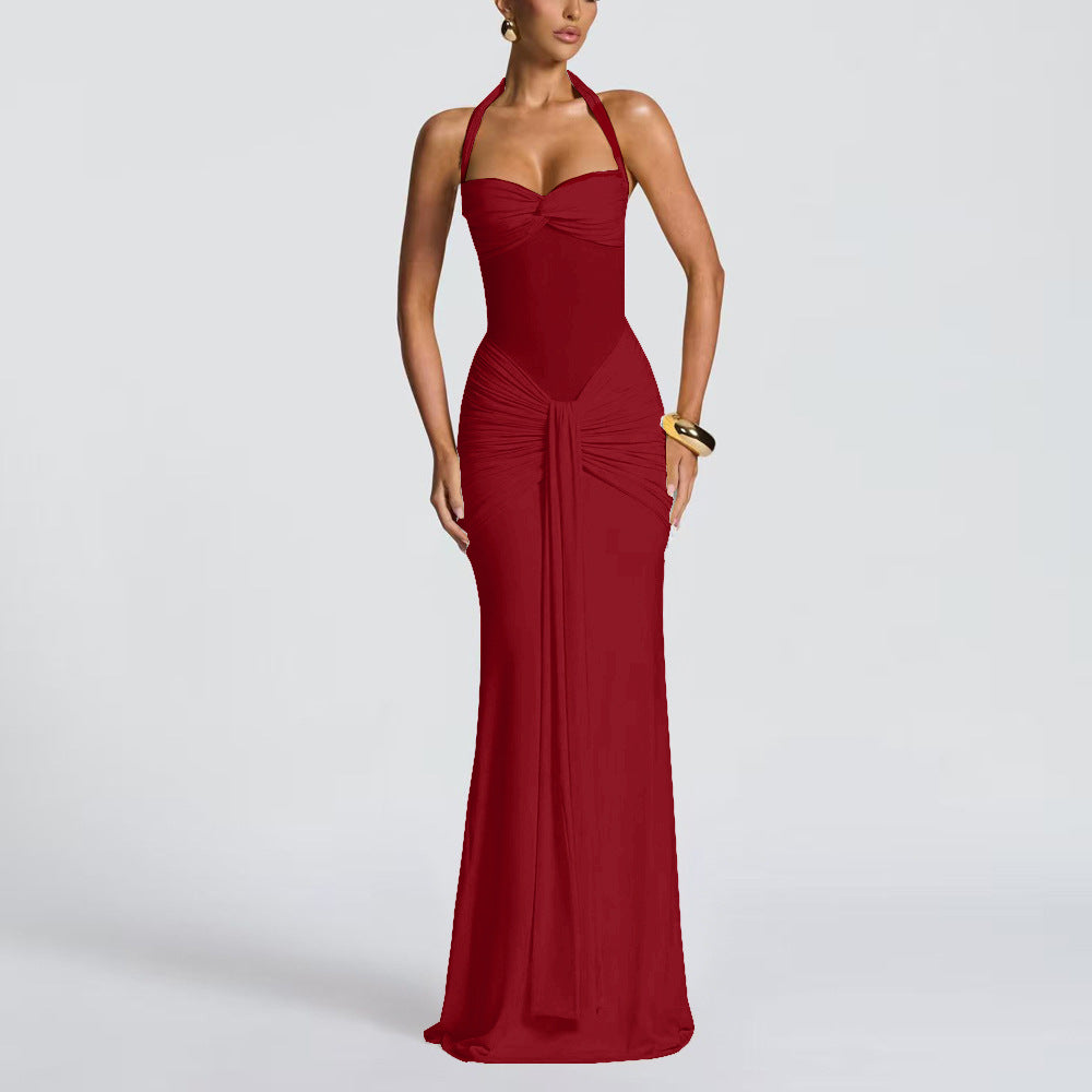 Women’s Halterneck Mesh Splice Maxi Dress