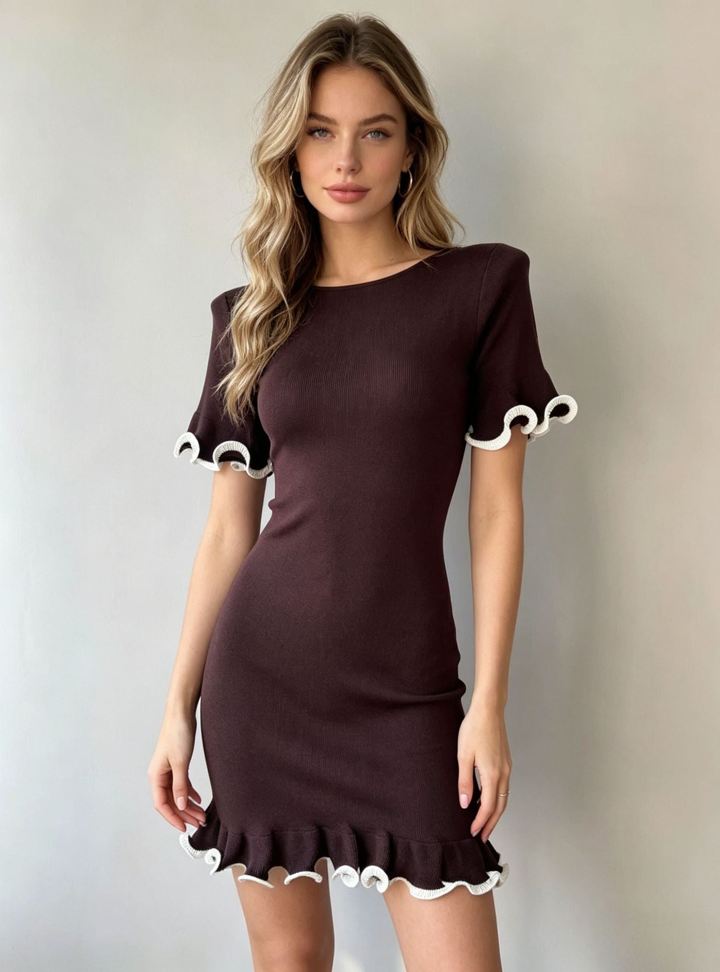 Women’s Ruffled Sleeve Knit Mini Dress