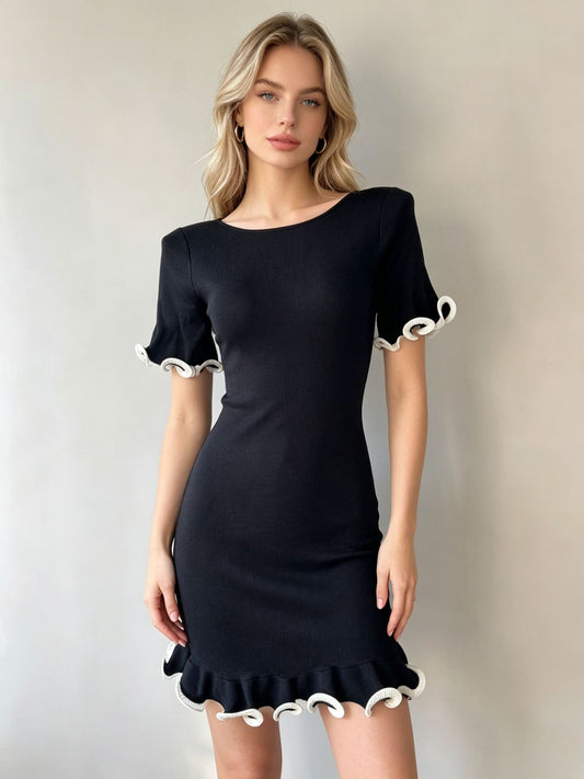 Women’s Ruffled Sleeve Knit Mini Dress