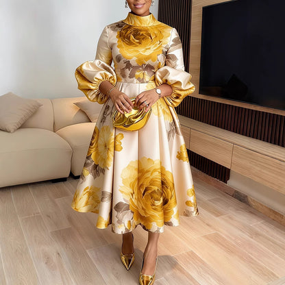 French Vintage Floral Puff Sleeve Dress