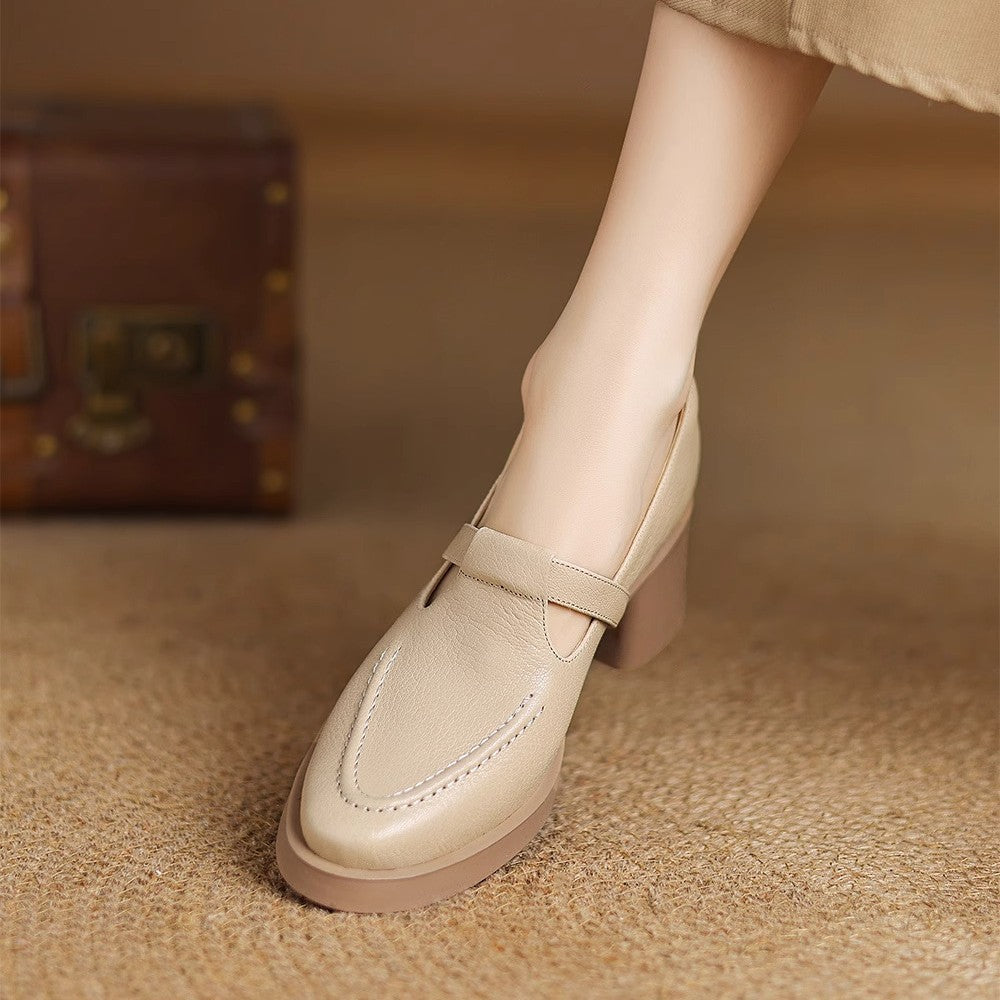 Women’s Genuine Leather Chunky Heel Mule Loafers