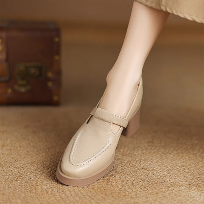 Women’s Genuine Leather Chunky Heel Mule Loafers