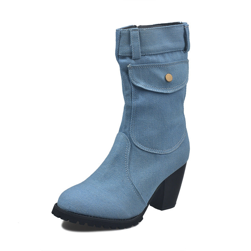 Women’s Vintage Chunky Heel Denim Ankle Boots