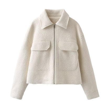 Women’s Woolen Lapel Pocket Jacket