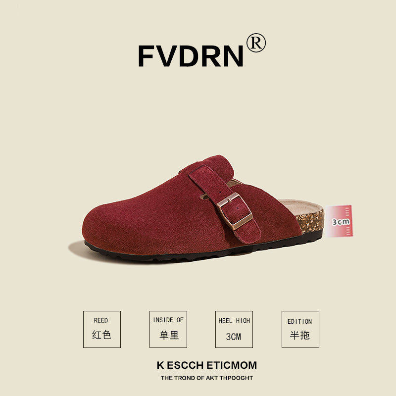 Cork Sole Leather Slide Sandals
