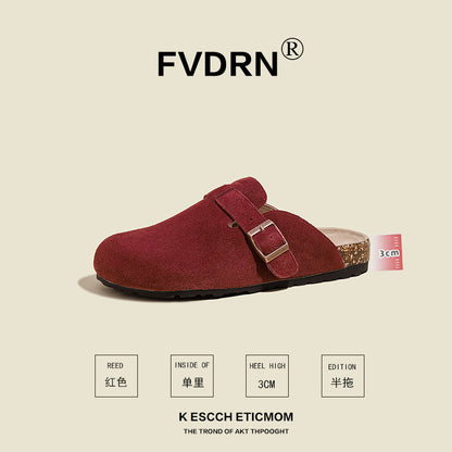 Cork Sole Leather Slide Sandals