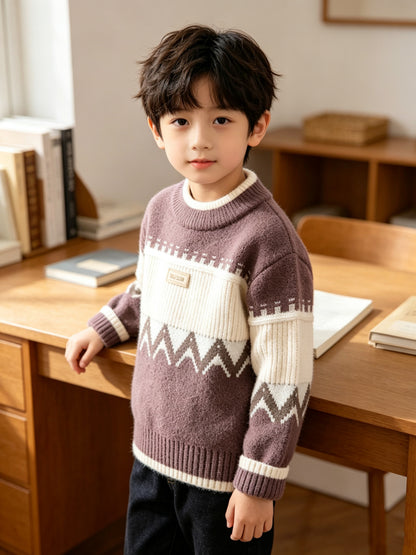 Boys’ Fair Isle Half-Turtleneck Knit Sweater