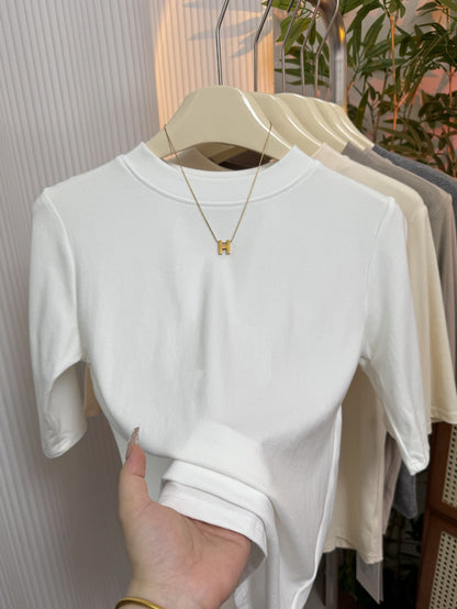 Women’s Stretch Cotton Half High-Neck Mid Sleeve Base Shirt
