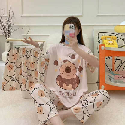 Women’s Double-Sided Milk Silk Cartoon Pajama Set (3-Piece)
