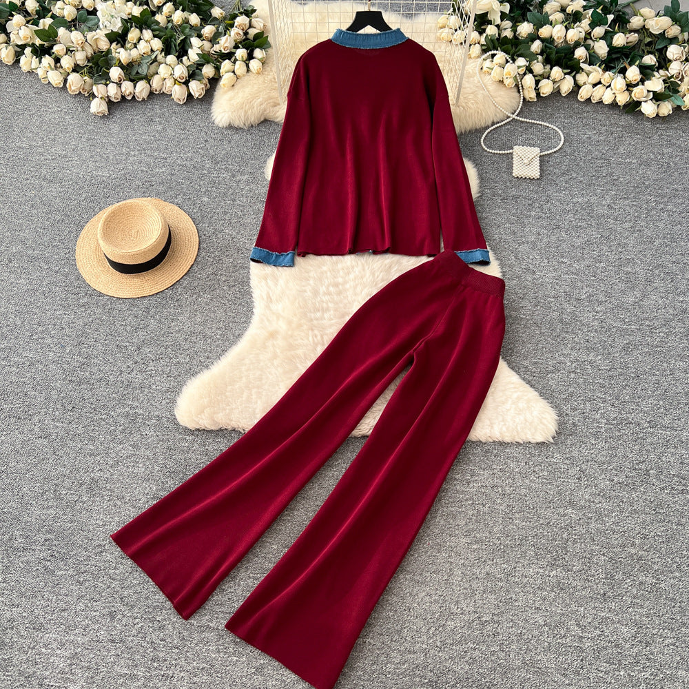 Women’s Vintage Denim Patchwork Two-Piece Set