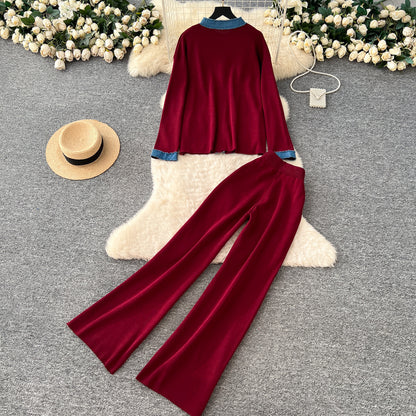 Women’s Vintage Denim Patchwork Two-Piece Set
