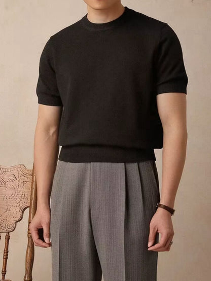 Men’s Korean Style Ice Silk Knitted Crew Neck T-Shirt