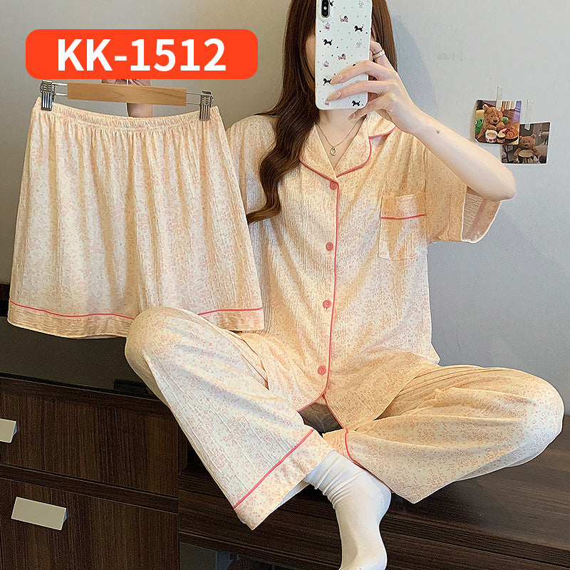 Women’s Korean Style Striped Bow 3-Piece Pajama Set