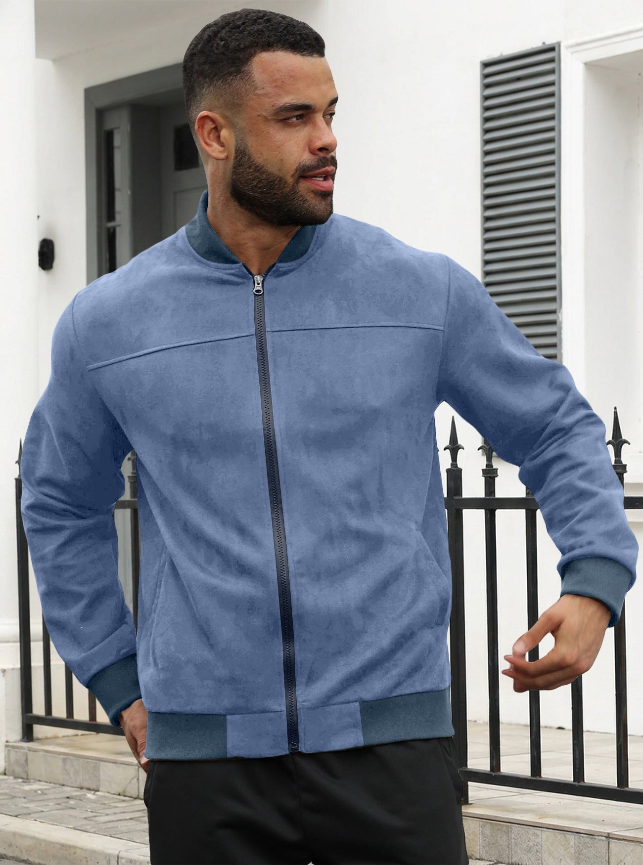 Men’s Suede-Feel Lightweight Casual Sweatshirt Jacket