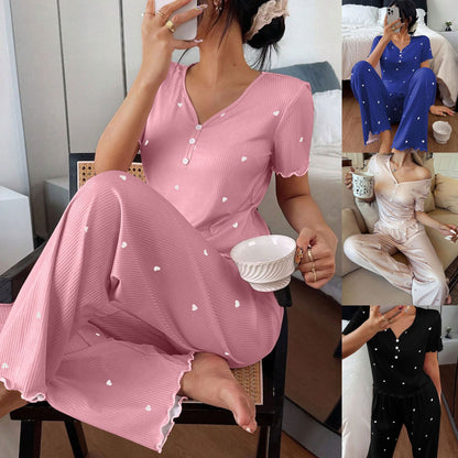 Women’s Heart-Stripe Short Sleeve Pajama Set