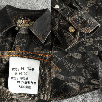 Men’s Retro Yarn-Dyed Floral Denim Shirt Jacket
