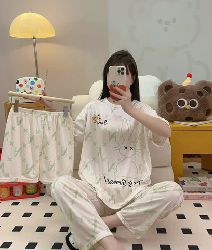 Women’s Double-Sided Milk Silk Cartoon Pajama Set (3-Piece)
