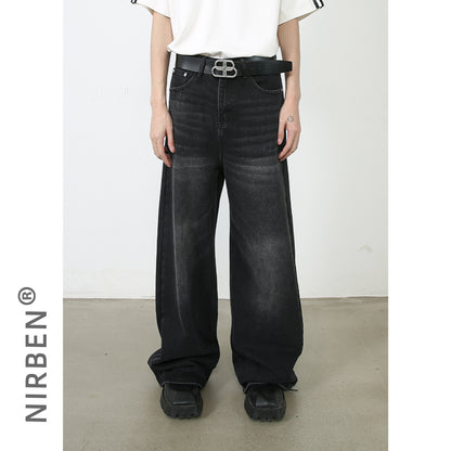 Men’s Washed Loose Straight Wide-Leg Jeans
