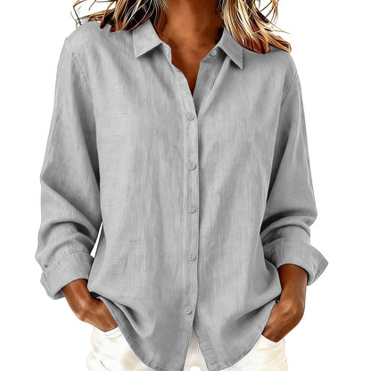 Women’s Cotton-Linen Lapel Loose Cardigan Shirt