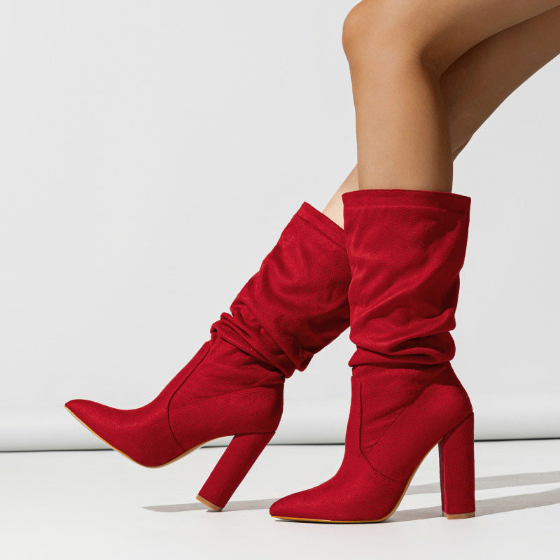 Women’s Pointed-Toe Chunky Heel Fashion Bootse