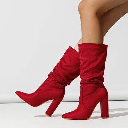 Women’s Pointed-Toe Chunky Heel Fashion Bootse