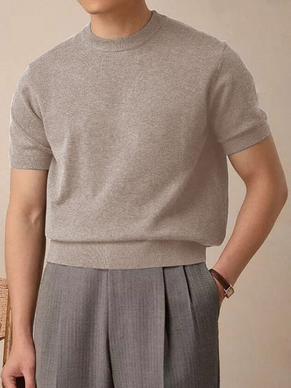 Men’s Korean Style Ice Silk Knitted Crew Neck T-Shirt