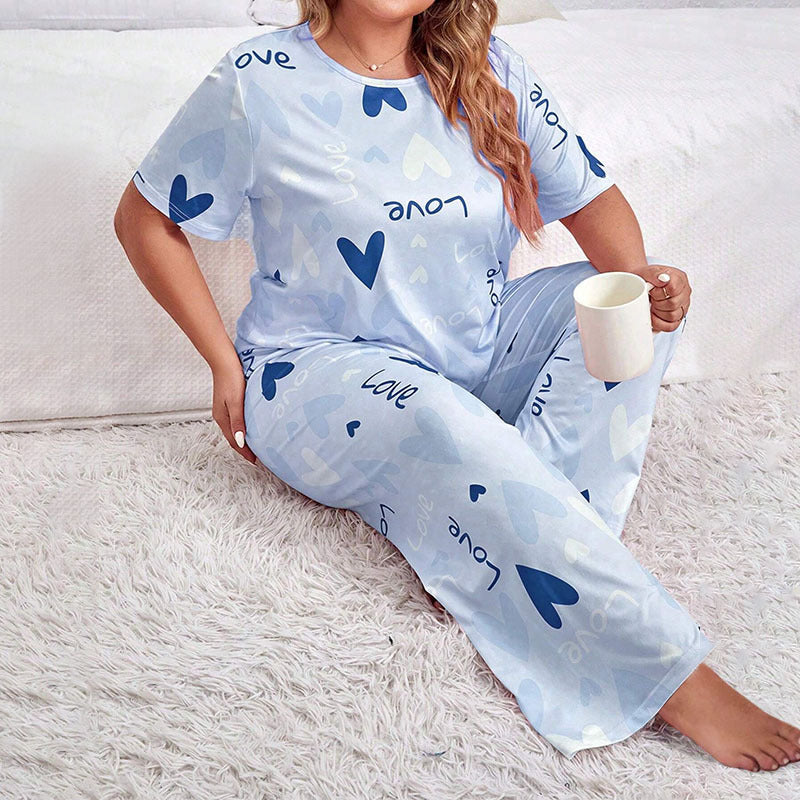 Women’s Plus Size Love Print Pajama Set (2-Piece)