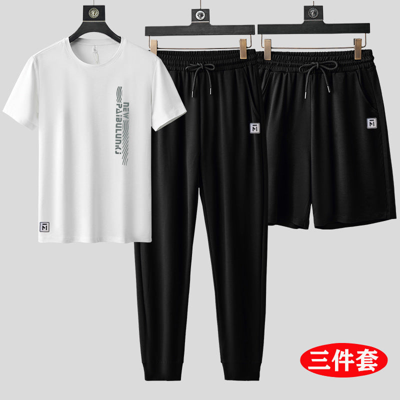 Men’s Ice Silk Short Sleeve & Shorts Sports Set
