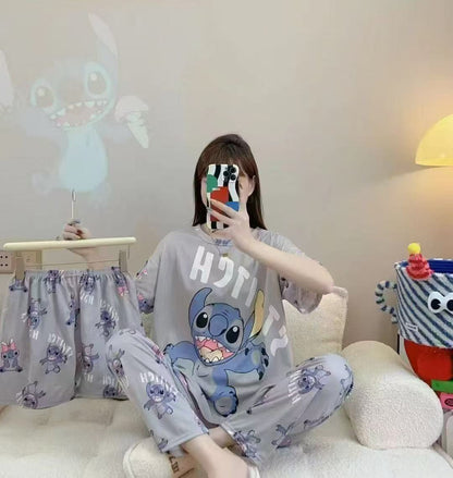 Women’s Double-Sided Milk Silk Cartoon Pajama Set (3-Piece)