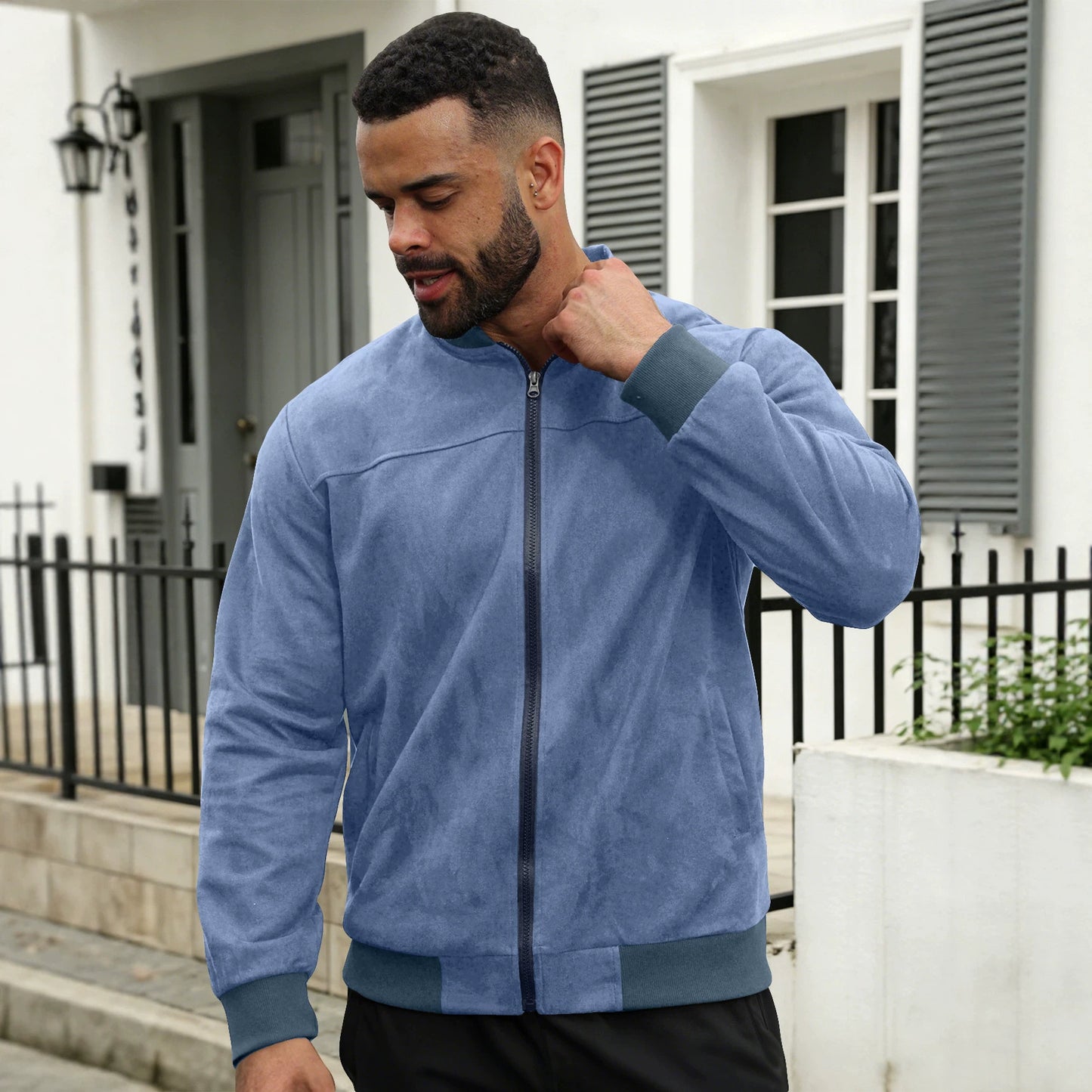 Men’s Suede-Feel Lightweight Casual Sweatshirt Jacket