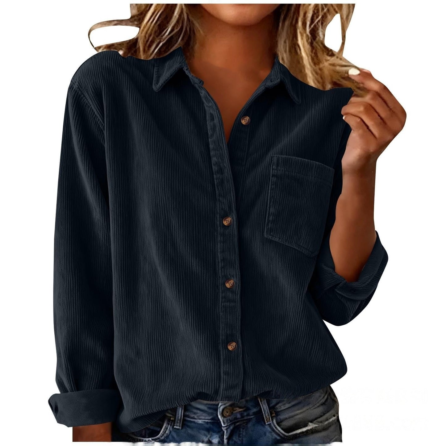 Women’s Striped Corduroy Loose Lapel Shirt