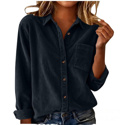 Women’s Striped Corduroy Loose Lapel Shirt