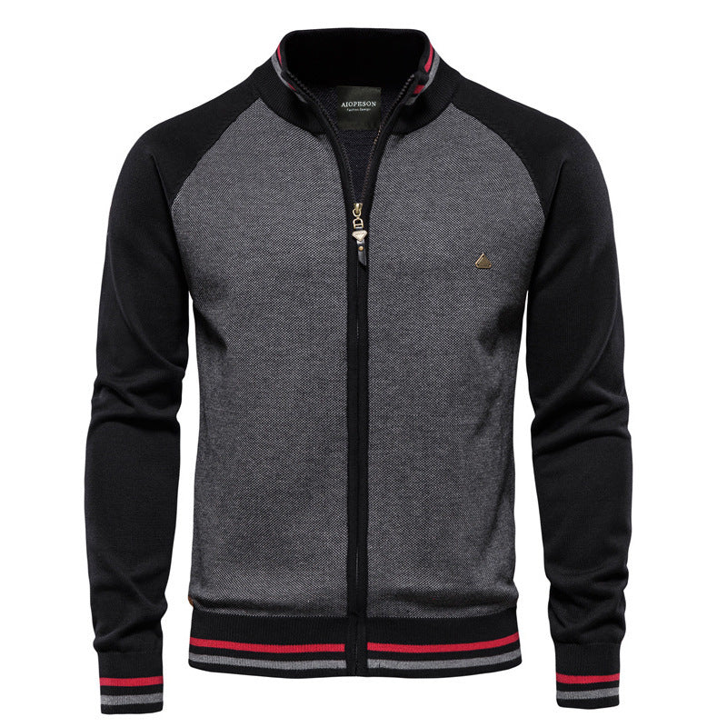 Men’s Casual Color-Block Knit Sweater Jacket