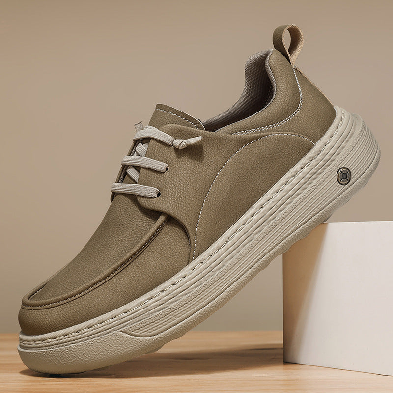Men’s British-Style Thick-Sole Leather Sneakers
