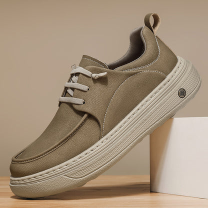 Men’s British-Style Thick-Sole Leather Sneakers