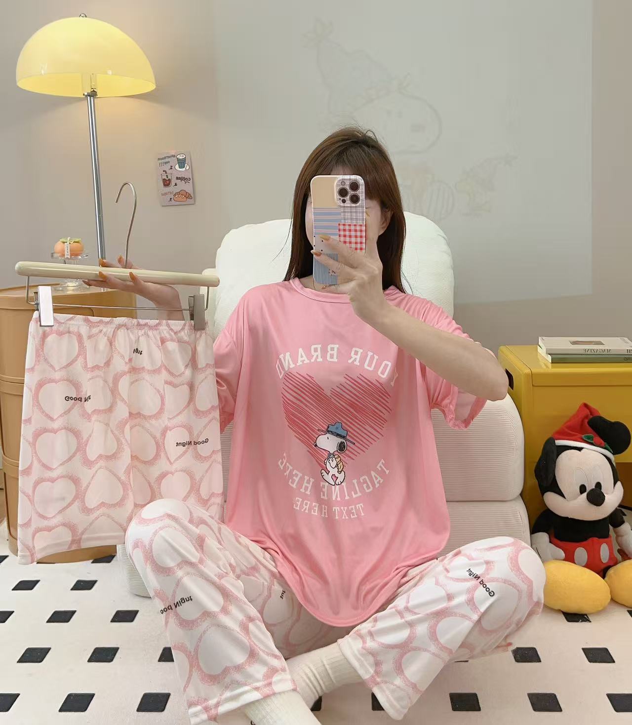 Women’s Double-Sided Milk Silk Cartoon Pajama Set (3-Piece)