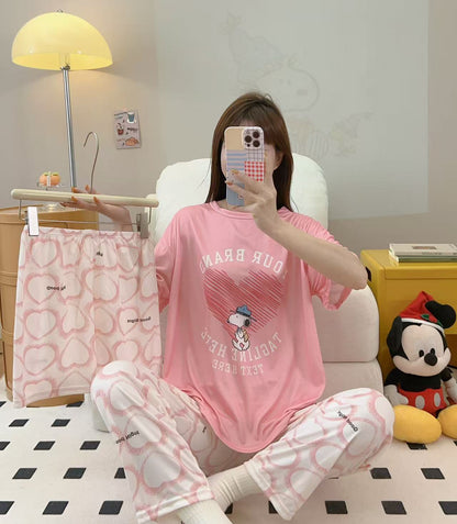 Women’s Double-Sided Milk Silk Cartoon Pajama Set (3-Piece)