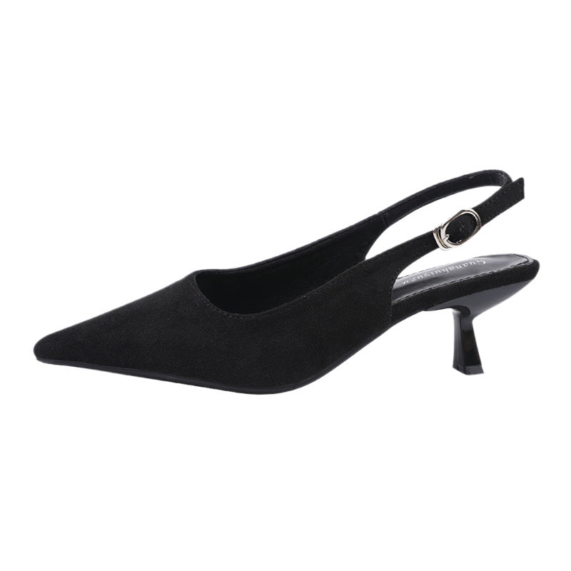 Women’s French Pointed Toe Suede Mid-Heel Sandals