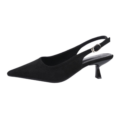 Women’s French Pointed Toe Suede Mid-Heel Sandals