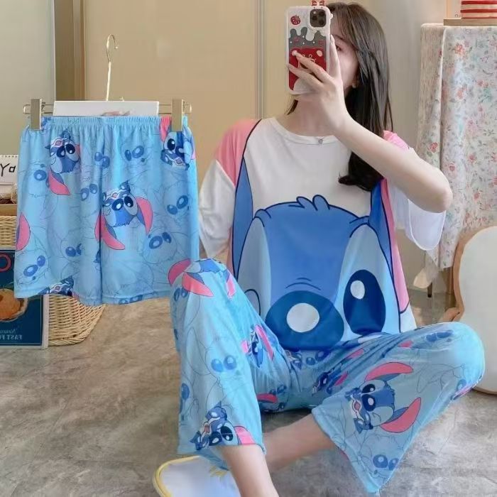 Women’s Double-Sided Milk Silk Cartoon Pajama Set (3-Piece)