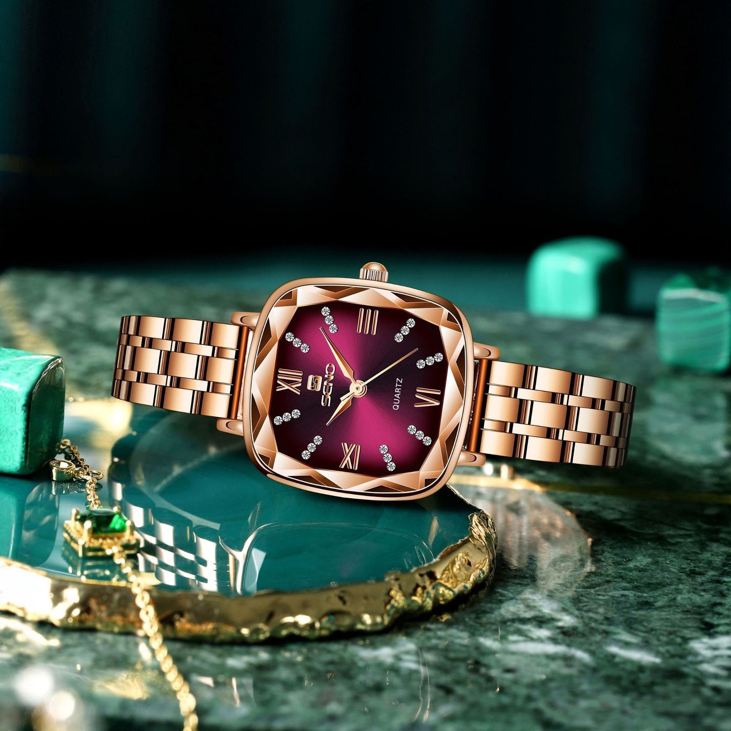 Women’s Square Dial Steel Band Quartz Watch