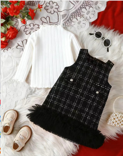 Girls’ Red Tweed Dress & Turtleneck Set