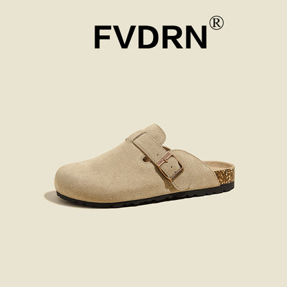 Cork Sole Leather Slide Sandals