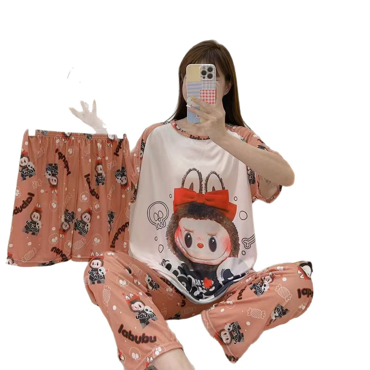 Women’s Double-Sided Milk Silk Cartoon Pajama Set (3-Piece)