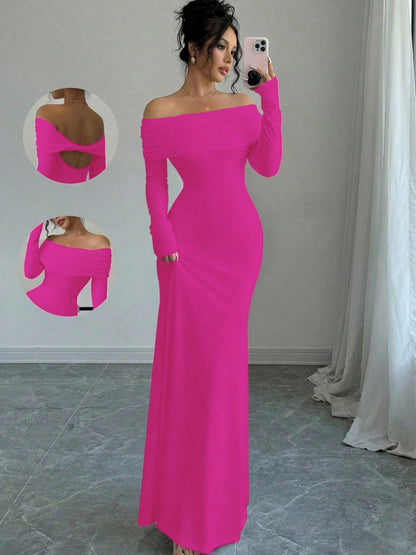 Women’s Off-Shoulder Cross-Back Evening Maxi Dress