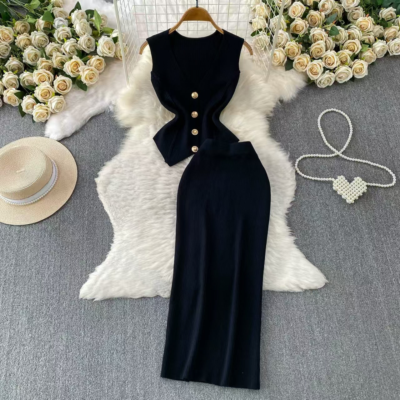 Women’s V-Neck Knit Two-Piece Set