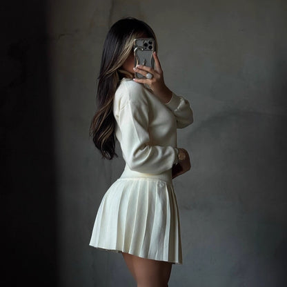 Women’s Knit Cardigan & Pleated Mini Skirt Set