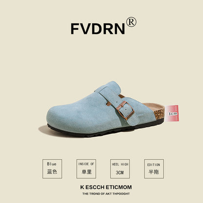 Cork Sole Leather Slide Sandals