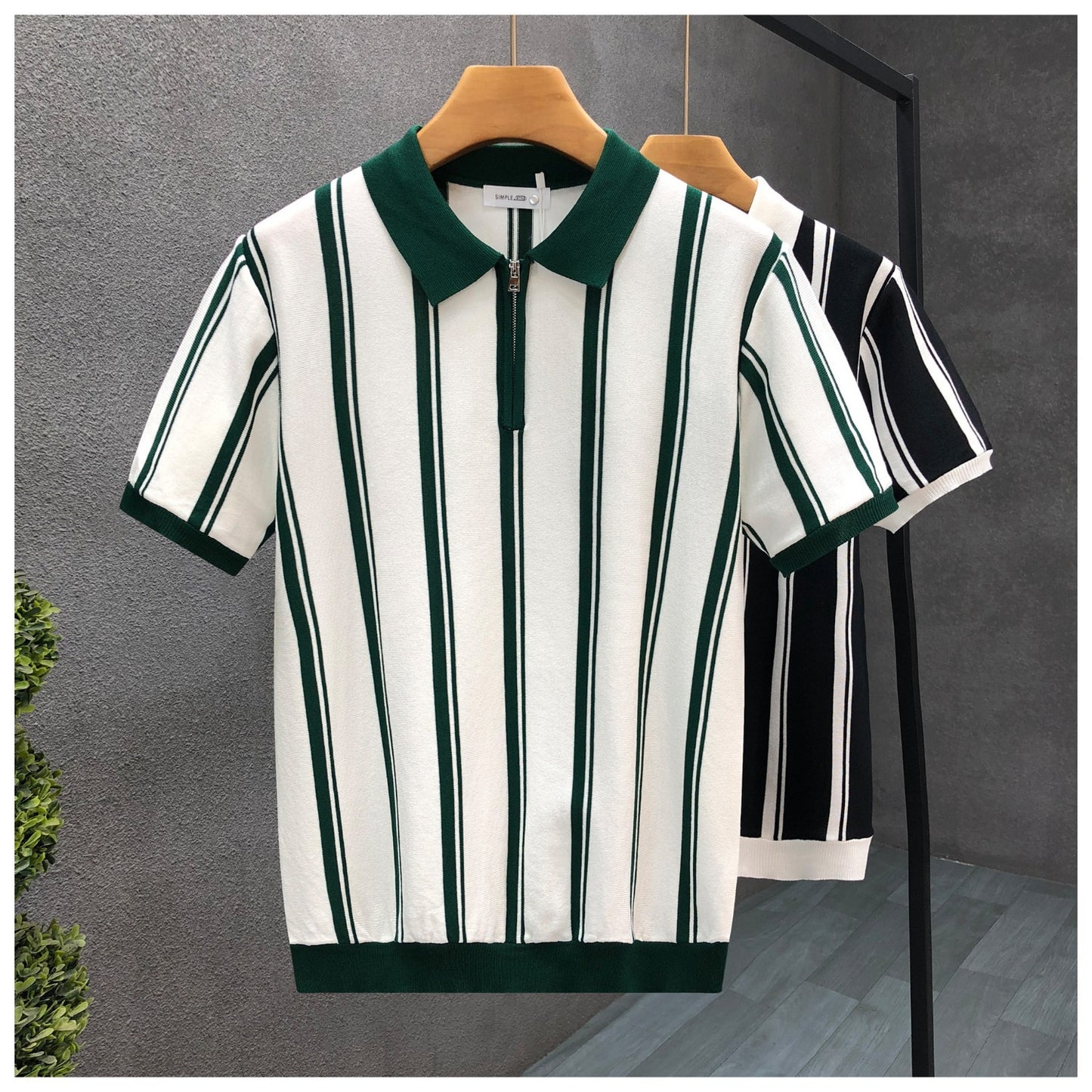 Men’s Contrast Collar Knitted Polo Shirt